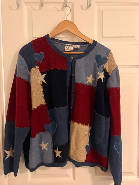 CJ Banks Sweaters - CJ Banks 2001 Patchwork Star and Heart Cardigan